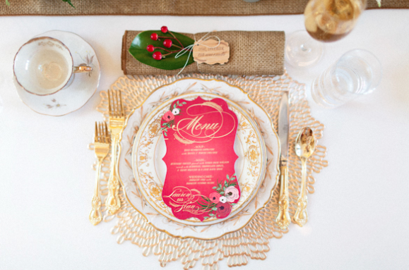 Andi Mans Photography, Dogwood Blossom Stationery, Orlando weddings, place setting with menu