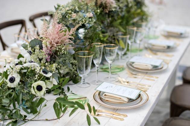 Green and gold wedding reception
